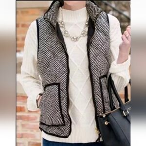 J. Crew Herringbone Down Puffer Vest Womens XS Quilted Pockets